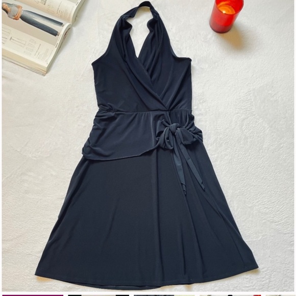 Navy Stretch Jersey Halter Neck Faux Wrap Marilyn Dress - Picture 12 of 12